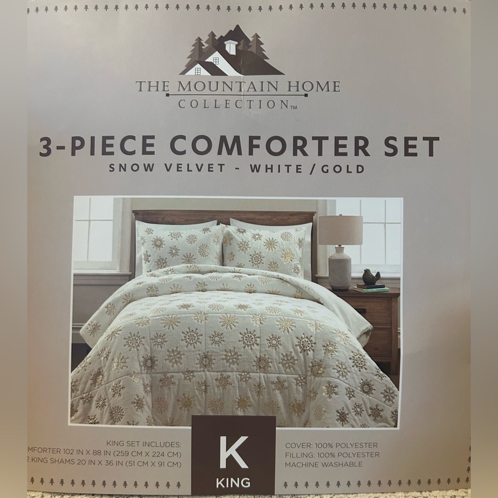 Snow Velvet Holiday Comforter Set - White/Gold-King-There Is Some Shedding🎄